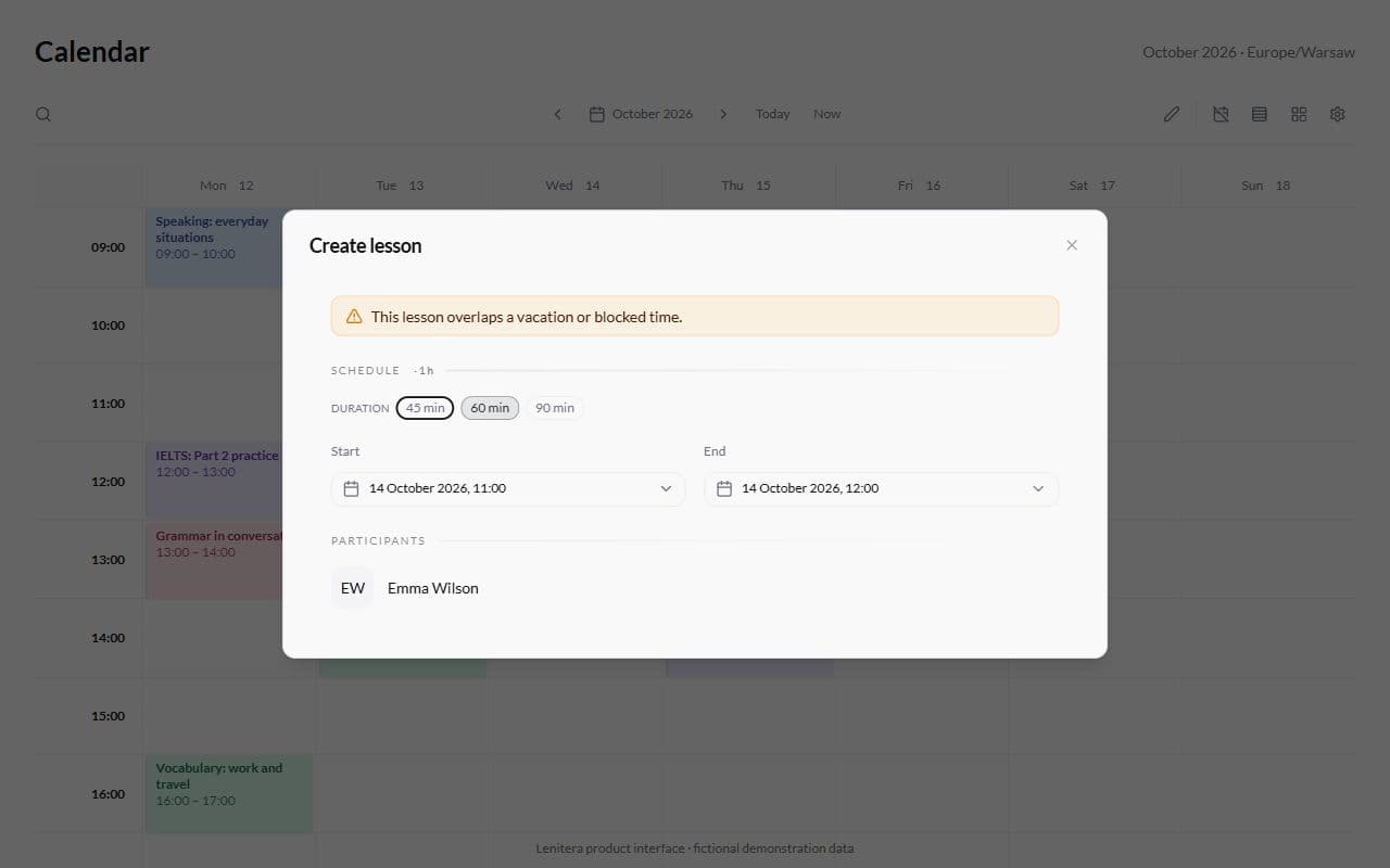 Warning about an overlap with time off
