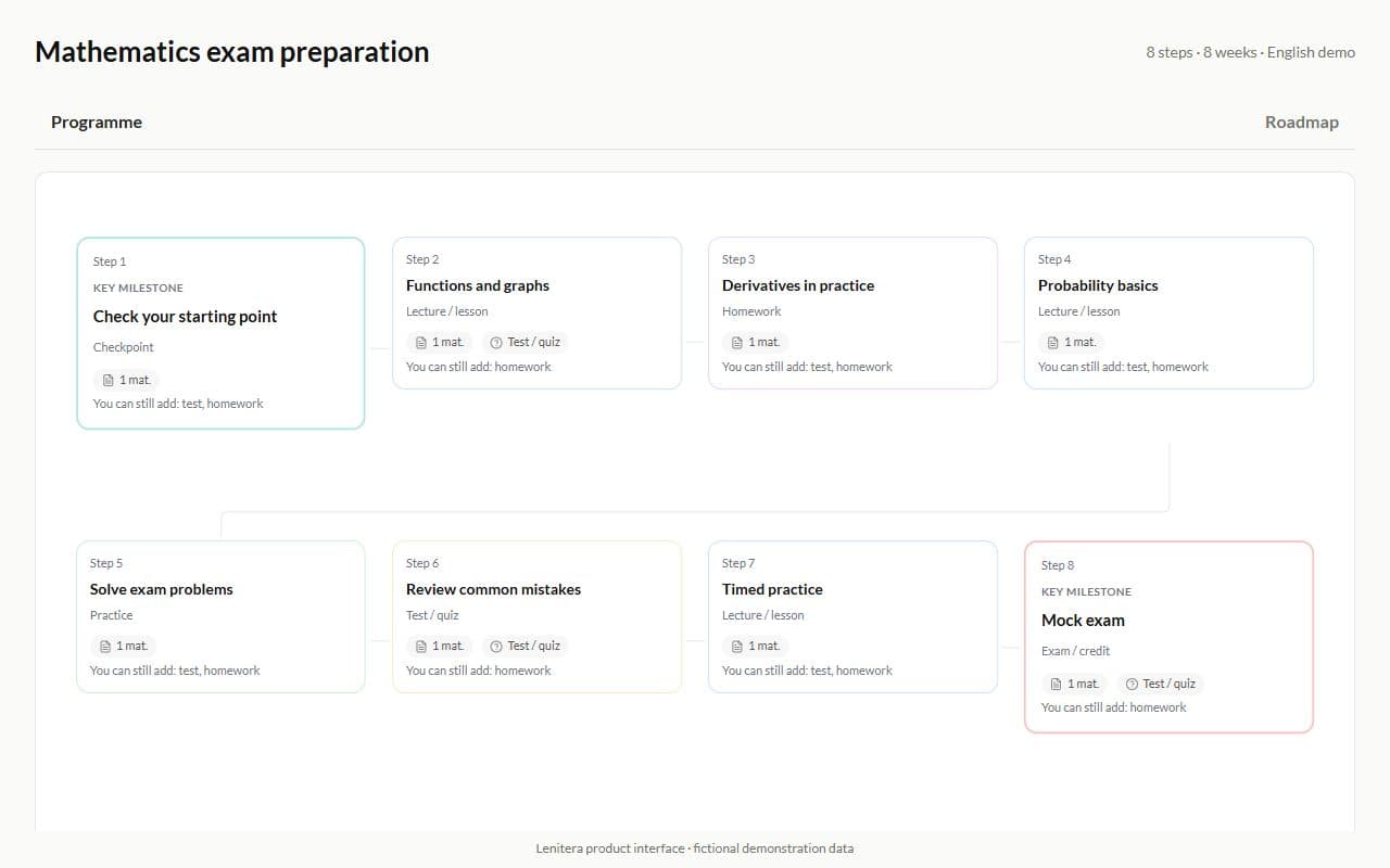 Another Lenitera program template with steps and a color-coded roadmap