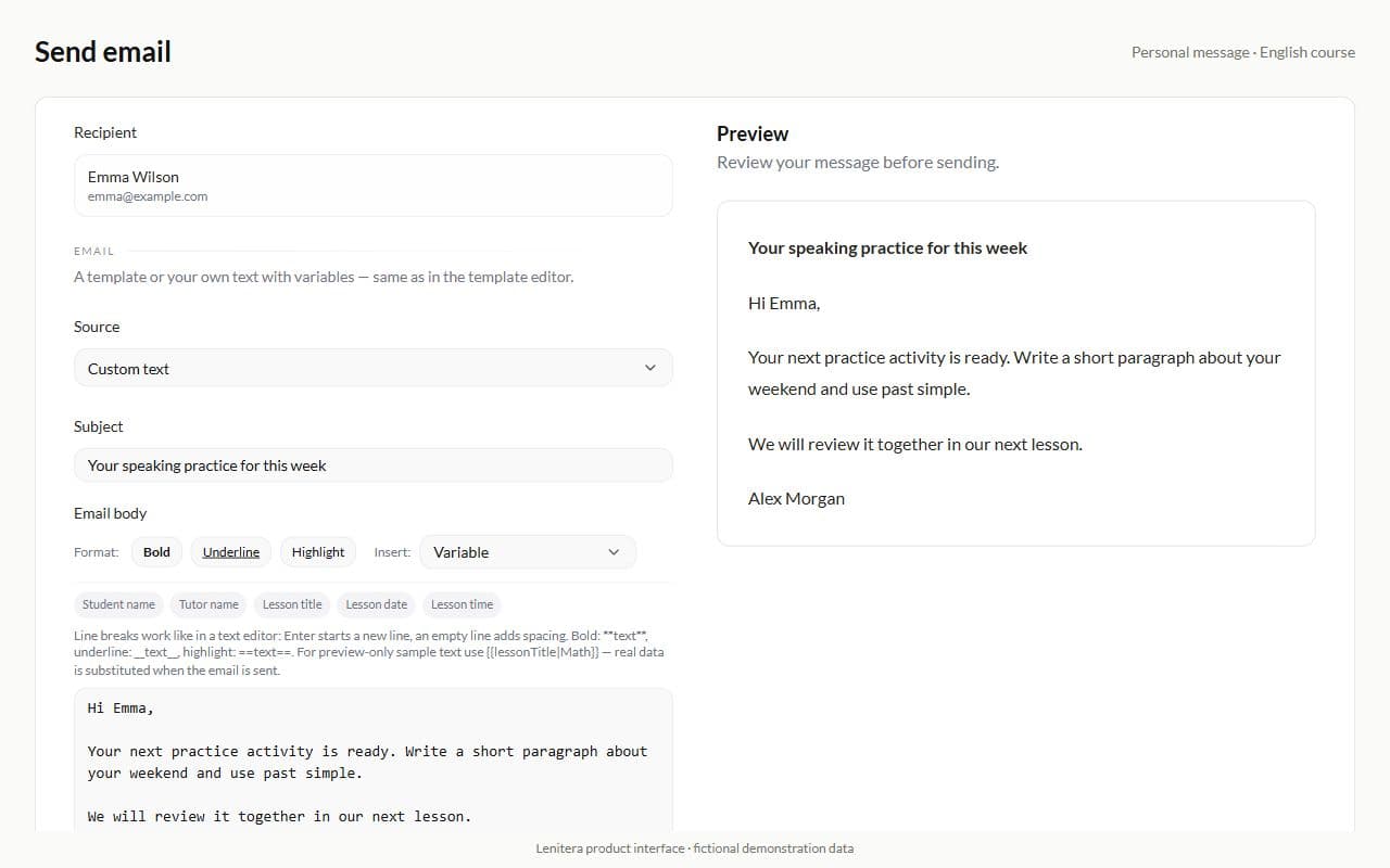 Personal email compose screen